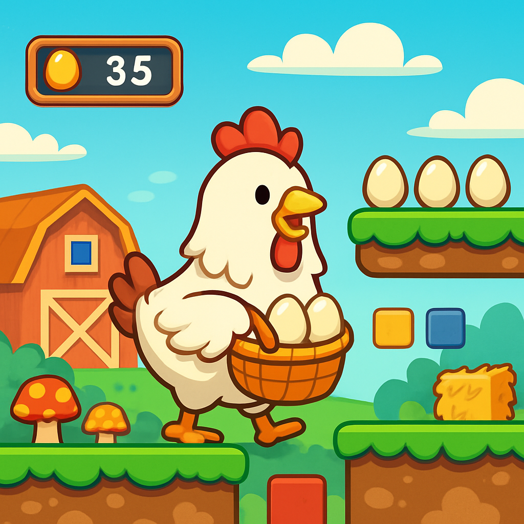 Leaderboard illustration showing a chicken collecting eggs